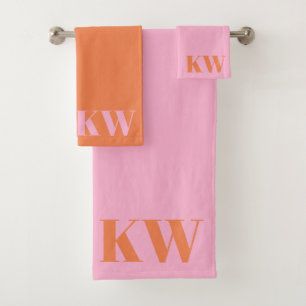 Moderne rosa-orange Monogramm Anfangsbuchstaben pe Badhandtuch Set