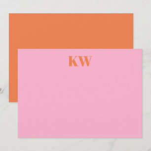 Moderne rosa-orange Monogramm Anfangsbuchstaben pe Dankeskarte