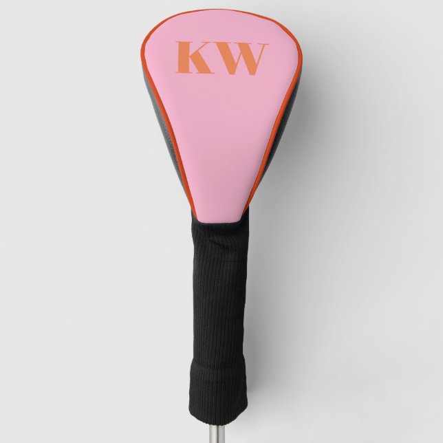 Moderne rosa-orange Monogramm Anfangsbuchstaben pe Golf Headcover (Vorderseite)