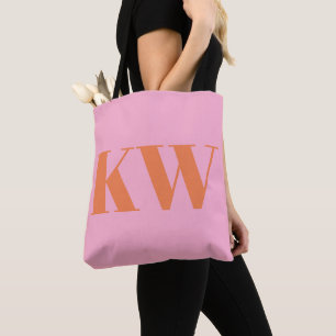 Moderne rosa-orange Monogramm Anfangsbuchstaben pe Tasche
