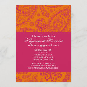 Moderne rosa orange Paisley-Verlobungs-Einladungen Einladung