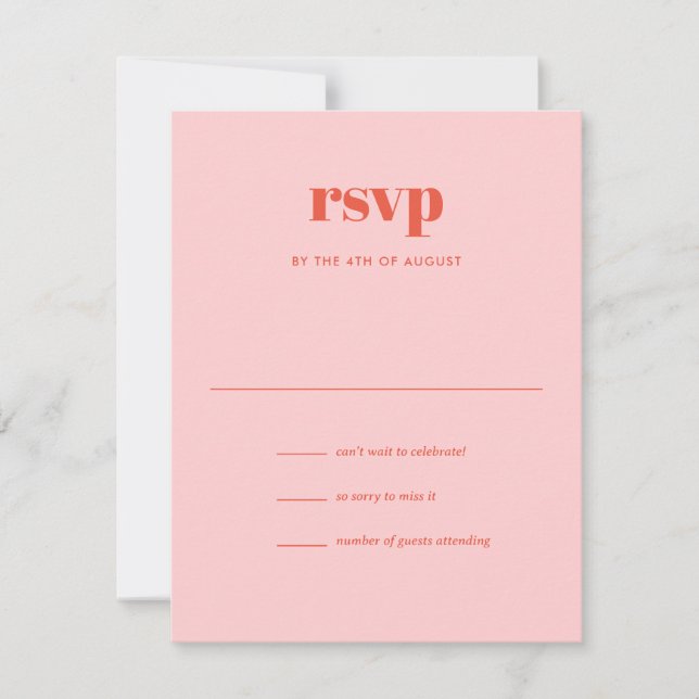 Moderne rosa Orange Trendy Mix Match Wedding RSVP Karte (Vorderseite)
