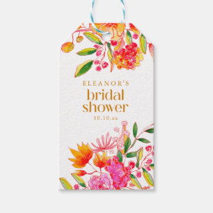 Moderne rosa-orange Wasserfarbe Blumen-Brautparty Geschenkanhänger