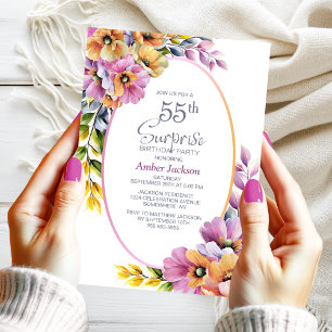 Moderne rosa orangefarbene Blumenüberraschung 55.  Einladung