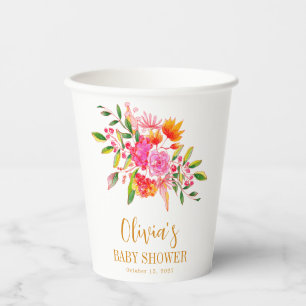 Moderne rosa orangefarbene Blütendusche Pappbecher