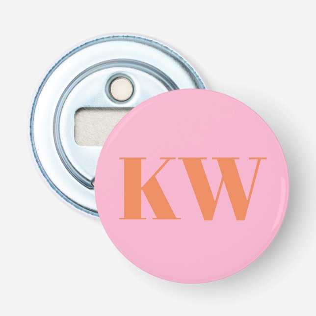 Moderne rosa orangefarbene Monogramm-Initialen Per Flaschenöffner (Vorderseite)