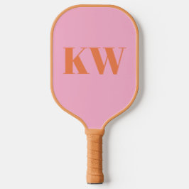 Moderne rosa orangefarbene Monogramm-Initialen Per Pickleball Schläger