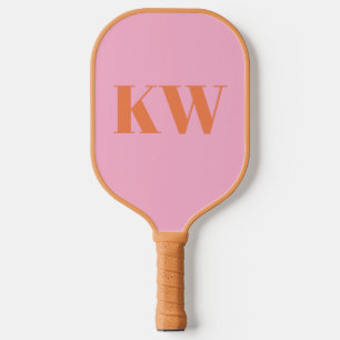 Moderne rosa orangefarbene Monogramm-Initialen Per Pickleball Schläger