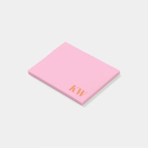 Moderne rosa orangefarbene Monogramm-Initialen Per Post-it Klebezettel