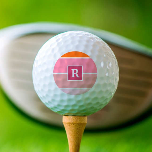 Moderne rosa Orangenstreifen personalisiert Golfball (Von Creator hochgeladen)
