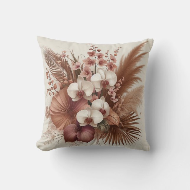 Moderne rosa orchid-Blume & tropische Blätter Kissen (Vorderseite)