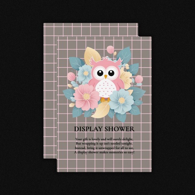 Moderne rosa Owl Blütendusche & Grid Baby Dusche Begleitkarte (Von Creator hochgeladen)