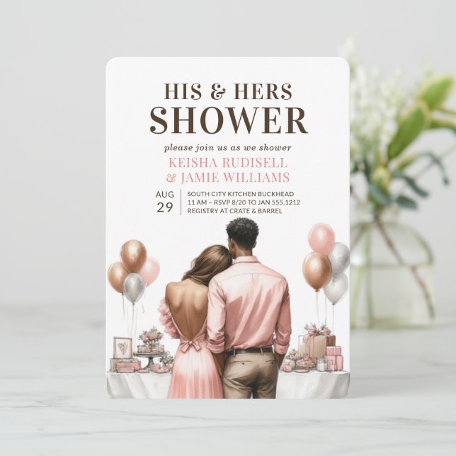 Moderne rosa Paare Dusche Polterabend Einladung (Stehend Vorderseite)