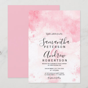 Moderne rosa PastellAquarelltypographiehochzeit Einladung