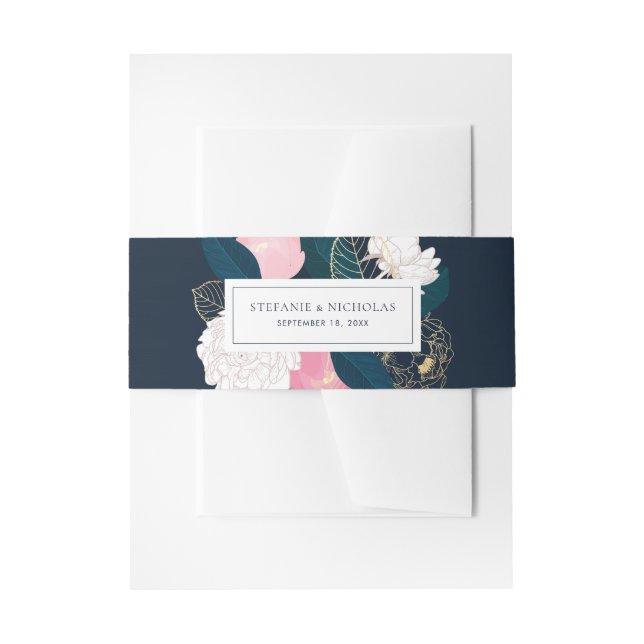 Moderne Rosa Peonies Gold Foil Wedding Einladungsbanderole (Vorderseite Beispiel)