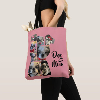 Moderne rosa Personalisierte Hunde Mama FotoCollag Tasche