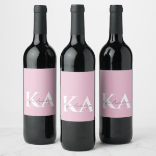 Moderne rosa personalisierte Monogramm Name - Weinetikett