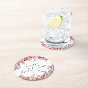 Moderne rosa Pfingstrosen Floral-Brautdusche Runder Pappuntersetzer