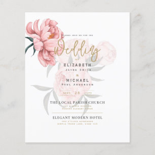 Moderne rosa Pfingstrosen Hochzeitseinladung mit f Flyer