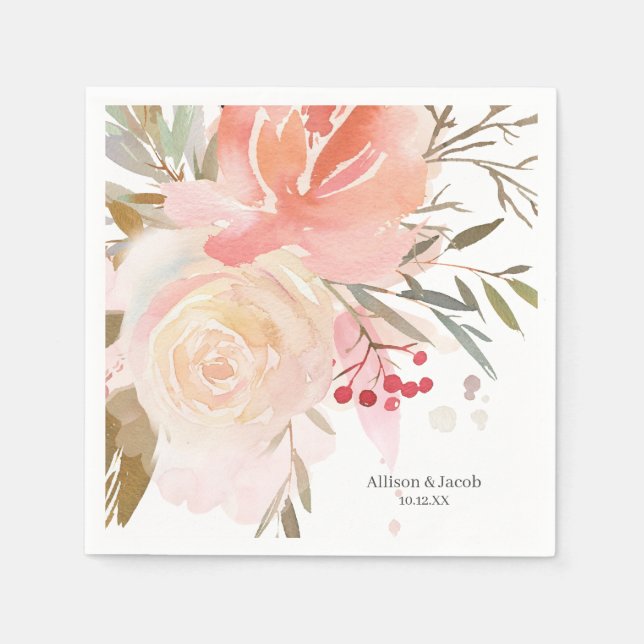 Moderne rosa Pfirsichblütenhochzeit Napkins Serviette (Vorderseite)