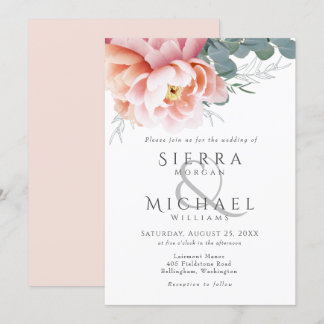 Moderne Rosa Pfirsichpfirsichblütenhochzeit Einladung