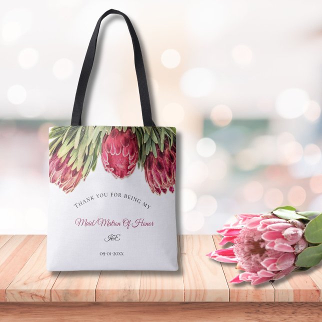 Moderne rosa Proteas florale Hochzeitsstimmung Tra Tasche (Von Creator hochgeladen)