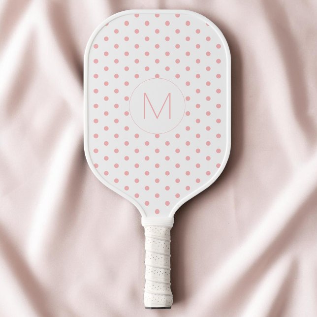 Moderne rosa Punkte-Muster Anfangsmonogramm Pickleball Schläger (Modern Pink Polka Dot Pattern Initial Monogram Pickleball Paddle)