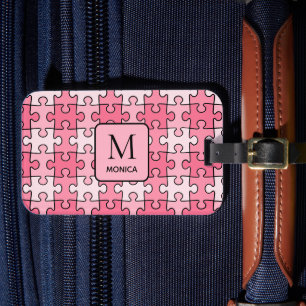 Moderne rosa Puzzleteile Monogramm Gepäckanhänger