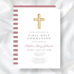 Moderne rosa religiöse Kreuz Mädchen Erstkommunion Einladung