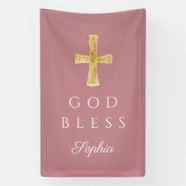 Moderne rosa religiöse Kreuzmädchen Gott segne Banner