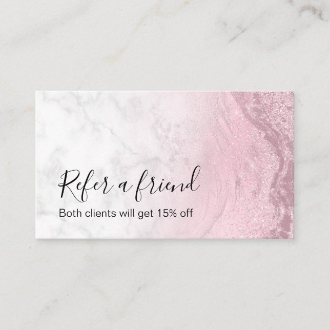 Moderne Rosa Rosa Glitzer Marmor Makeup Künstler Empfehlungskarte (Vorderseite)