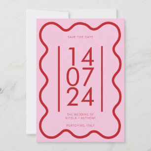 Moderne rosa, rosafarbene Grenzhochzeit rettet das Einladung