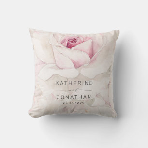 Moderne rosa Rose Blumenbräune Namen Hochzeit Kissen