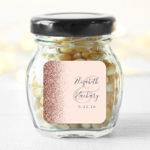 Moderne Rosa Rose Gold Glitzer Hochzeit Quadratischer Aufkleber