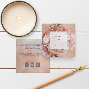 Moderne Rosa Rose & Peony Elegante Vielen Dank Quadratische Visitenkarte