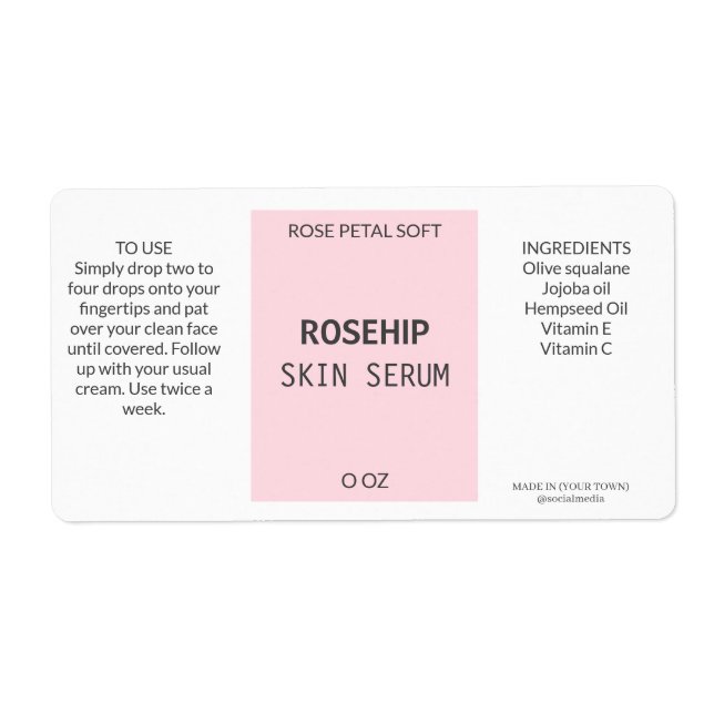 Moderne rosa Rosehip-Serum-Produktzeichen (Vorne)