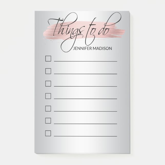 Moderne rosa Rosen-Folien-Silber SACHEN ZUM ZU TUN Post-it Klebezettel (Vorderseite)