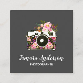 Moderne rosa Rosen-grauer Blumenkamera-Fotograf Quadratische Visitenkarte