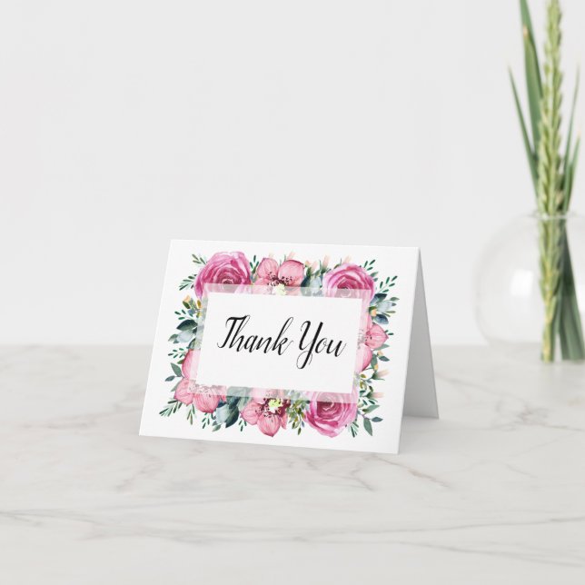Moderne rosa Rosen Orchid Wasserfarbenhochzeit Dankeskarte (Vorderseite)