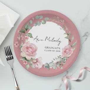 Moderne rosa Rosen Schrift Abschlussklasse Pappteller
