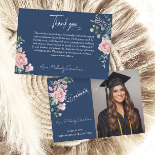 Moderne rosa Rosen Schrift Graduierungsfoto Dankeskarte