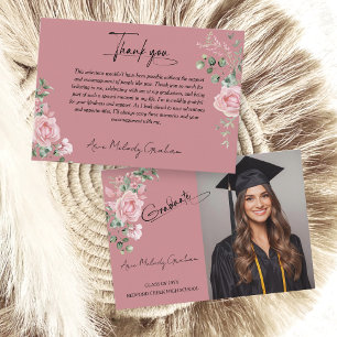 Moderne rosa Rosen Schrift Graduierungsfoto Dankeskarte