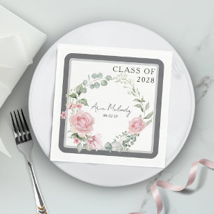Moderne rosa Rosen Schrift Klasse des Abschlusses Serviette