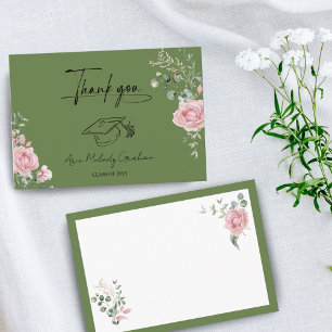 Moderne rosa Rosen Schriftzug Abschlussfeier Dankeskarte