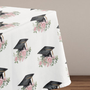 Moderne rosa Rosen schwarze Graduiertenkappe Absch Tischdecke