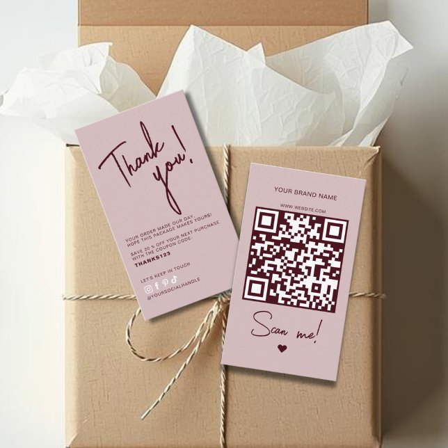Moderne rosa rote Bestellung Danke QR-Code  Visitenkarte (Von Creator hochgeladen)