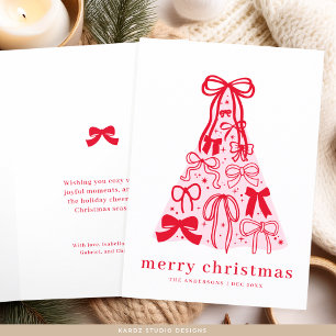 Moderne rosa rote Bows Frohe Weihnachtskarte Karte