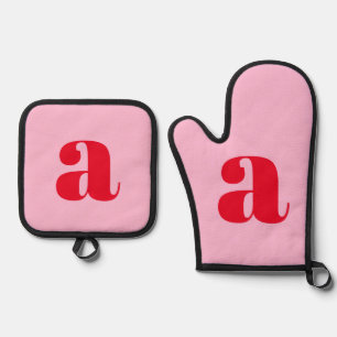 Moderne rosa rote Monogramm-Initiale personalisier Ofenhandschuh & Topflappen-Set