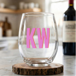 Moderne rosa rote Schatten-Monogramm personalisier Weinglas Ohne Stiel
