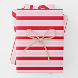 Moderne rosa rote Streifen Weihnachten Geschenkpapier Set